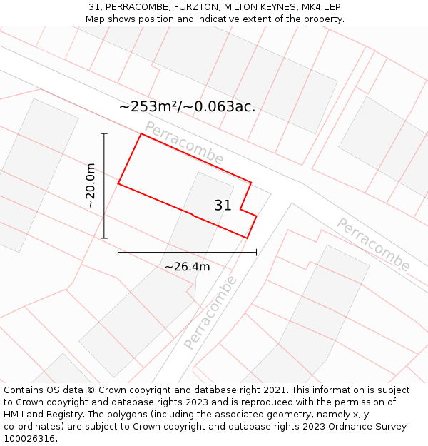 31, PERRACOMBE, FURZTON, MILTON KEYNES, MK4 1EP: Plot and title map