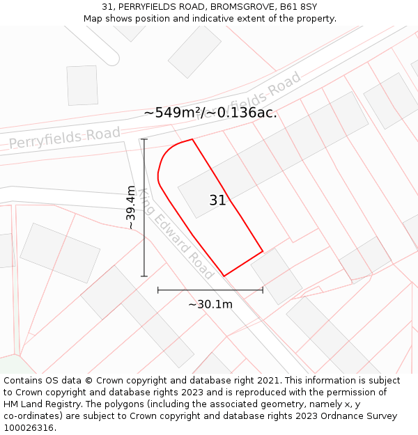 31, PERRYFIELDS ROAD, BROMSGROVE, B61 8SY: Plot and title map