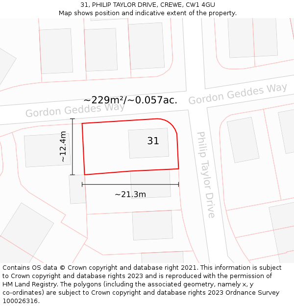 31, PHILIP TAYLOR DRIVE, CREWE, CW1 4GU: Plot and title map