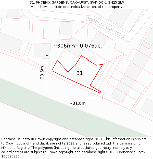 31, PHOENIX GARDENS, OAKHURST, SWINDON, SN25 2LP: Plot and title map