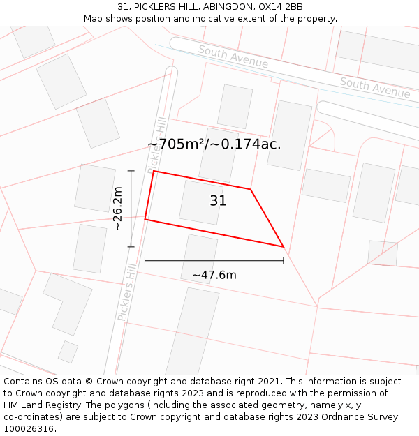 31, PICKLERS HILL, ABINGDON, OX14 2BB: Plot and title map