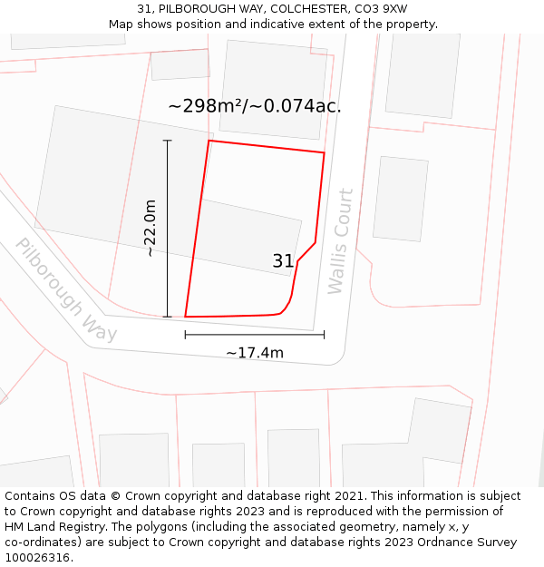 31, PILBOROUGH WAY, COLCHESTER, CO3 9XW: Plot and title map