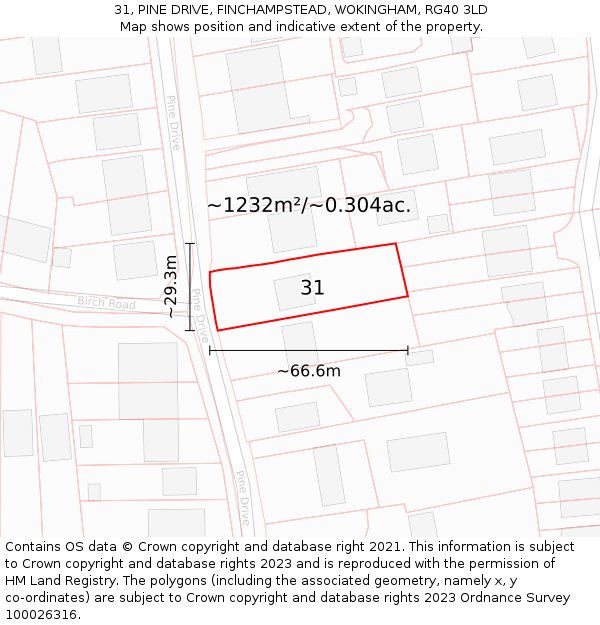 31, PINE DRIVE, FINCHAMPSTEAD, WOKINGHAM, RG40 3LD: Plot and title map