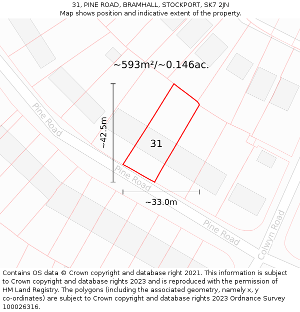 31, PINE ROAD, BRAMHALL, STOCKPORT, SK7 2JN: Plot and title map