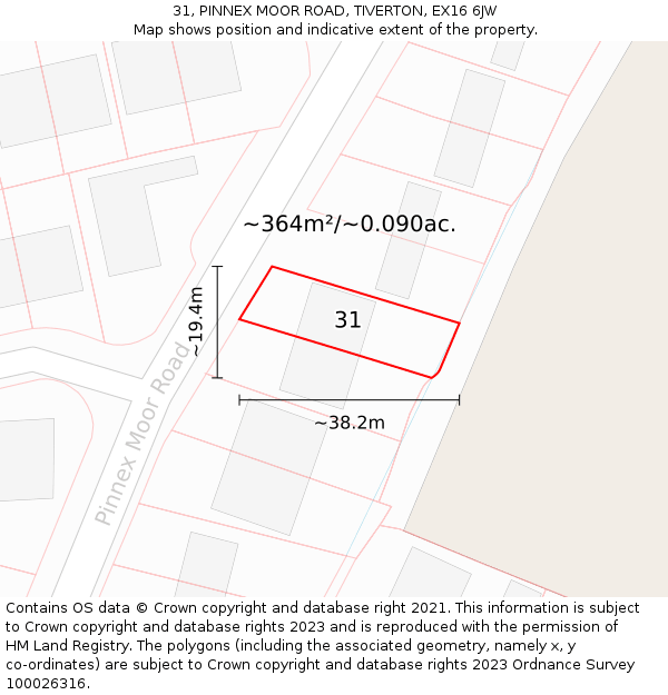 31, PINNEX MOOR ROAD, TIVERTON, EX16 6JW: Plot and title map