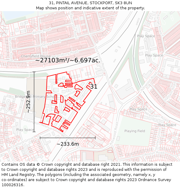 31, PINTAIL AVENUE, STOCKPORT, SK3 8UN: Plot and title map
