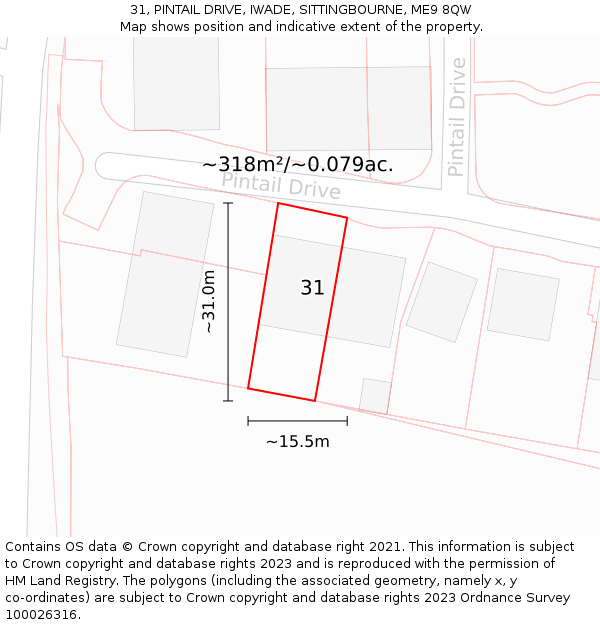 31, PINTAIL DRIVE, IWADE, SITTINGBOURNE, ME9 8QW: Plot and title map