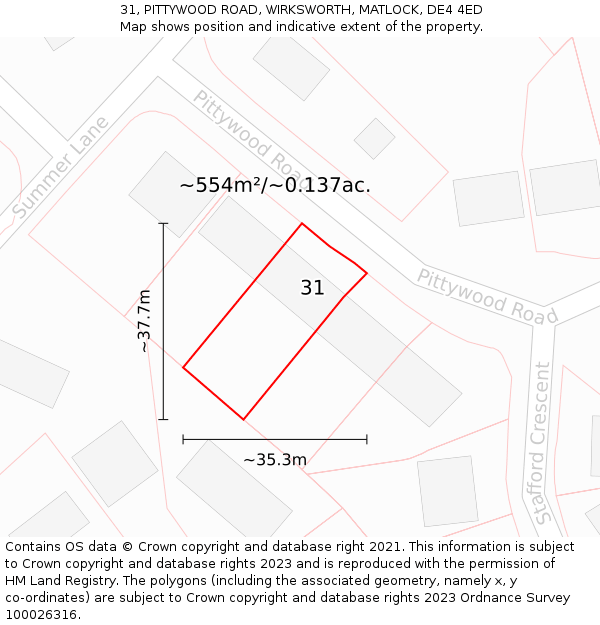 31, PITTYWOOD ROAD, WIRKSWORTH, MATLOCK, DE4 4ED: Plot and title map