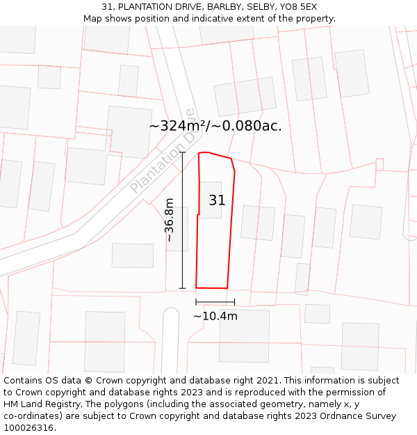 31, PLANTATION DRIVE, BARLBY, SELBY, YO8 5EX: Plot and title map