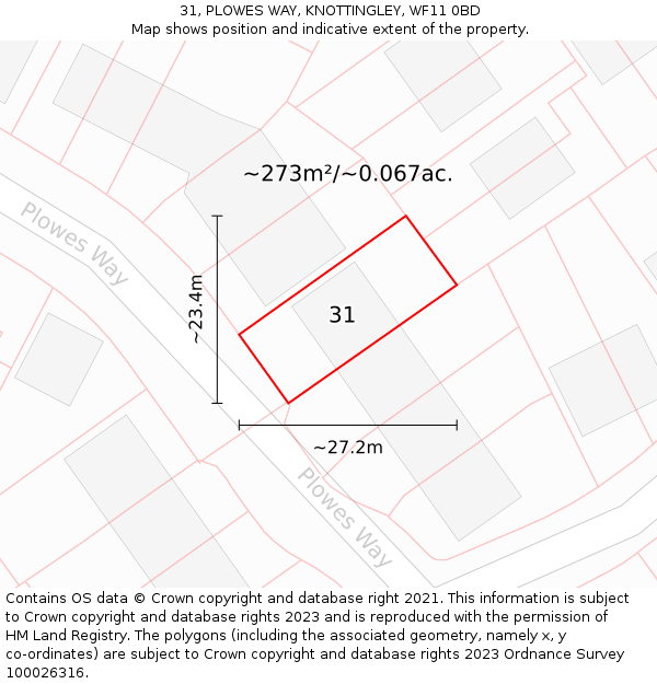 31, PLOWES WAY, KNOTTINGLEY, WF11 0BD: Plot and title map