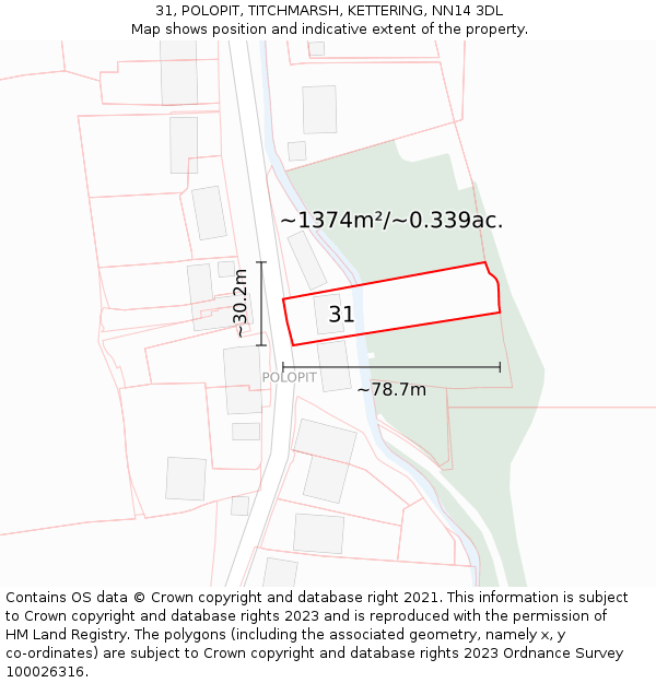 31, POLOPIT, TITCHMARSH, KETTERING, NN14 3DL: Plot and title map