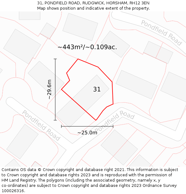 31, PONDFIELD ROAD, RUDGWICK, HORSHAM, RH12 3EN: Plot and title map