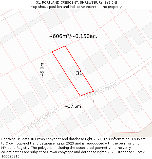 31, PORTLAND CRESCENT, SHREWSBURY, SY2 5NJ: Plot and title map