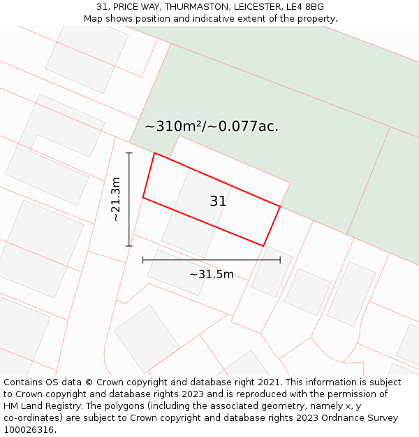 31, PRICE WAY, THURMASTON, LEICESTER, LE4 8BG: Plot and title map