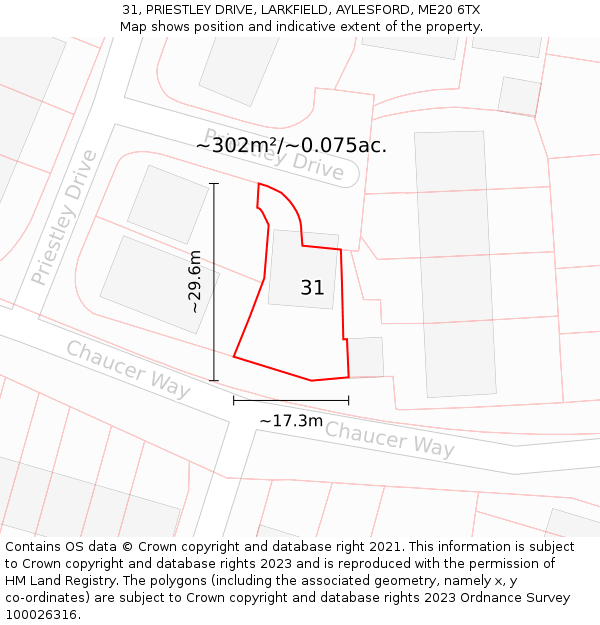 31, PRIESTLEY DRIVE, LARKFIELD, AYLESFORD, ME20 6TX: Plot and title map