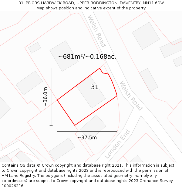 31, PRIORS HARDWICK ROAD, UPPER BODDINGTON, DAVENTRY, NN11 6DW: Plot and title map