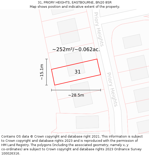 31, PRIORY HEIGHTS, EASTBOURNE, BN20 8SR: Plot and title map