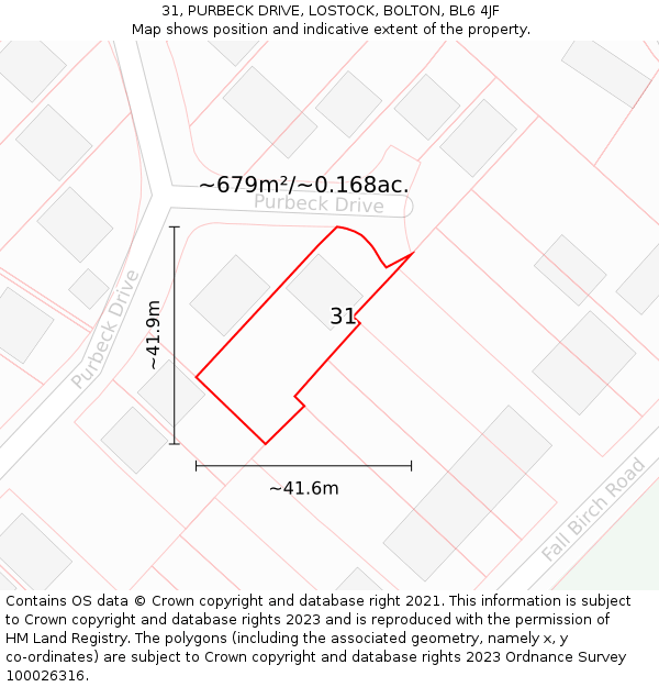 31, PURBECK DRIVE, LOSTOCK, BOLTON, BL6 4JF: Plot and title map