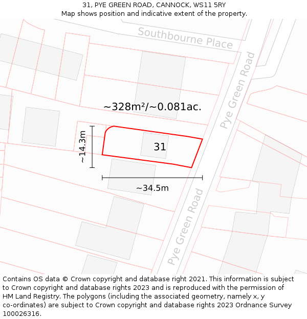 31, PYE GREEN ROAD, CANNOCK, WS11 5RY: Plot and title map