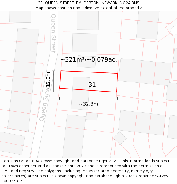 31, QUEEN STREET, BALDERTON, NEWARK, NG24 3NS: Plot and title map