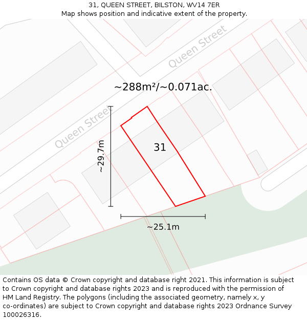 31, QUEEN STREET, BILSTON, WV14 7ER: Plot and title map