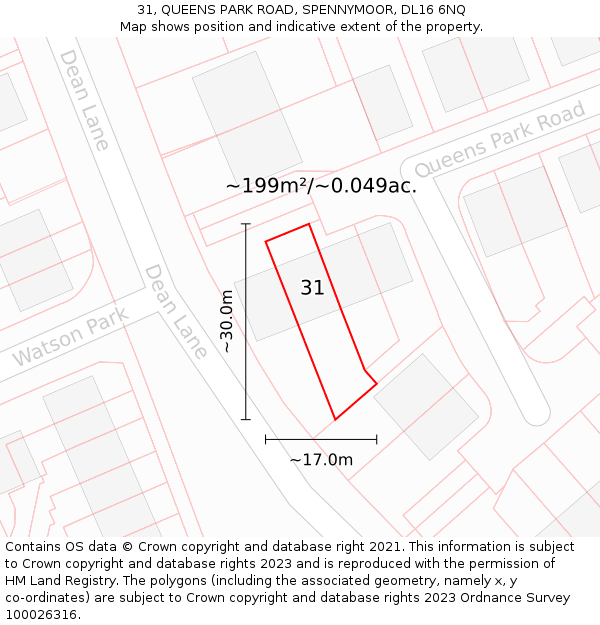 31, QUEENS PARK ROAD, SPENNYMOOR, DL16 6NQ: Plot and title map