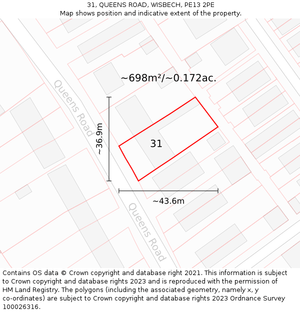 31, QUEENS ROAD, WISBECH, PE13 2PE: Plot and title map