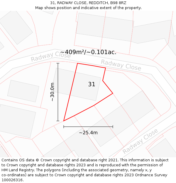 31, RADWAY CLOSE, REDDITCH, B98 8RZ: Plot and title map