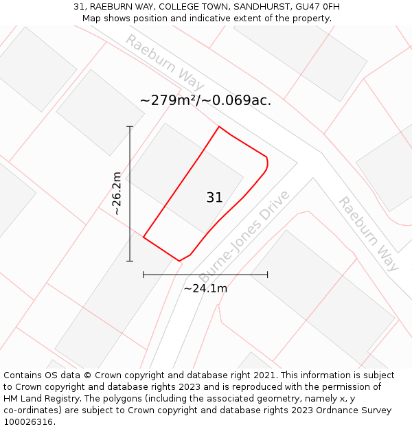 31, RAEBURN WAY, COLLEGE TOWN, SANDHURST, GU47 0FH: Plot and title map