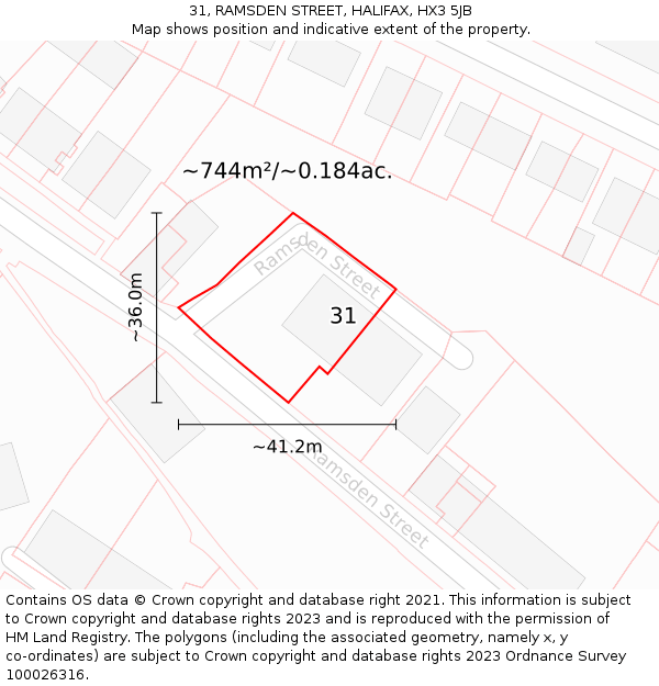 31, RAMSDEN STREET, HALIFAX, HX3 5JB: Plot and title map