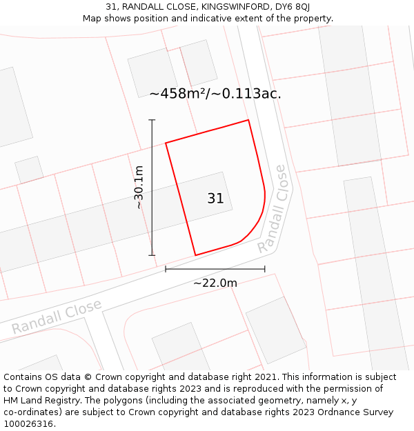 31, RANDALL CLOSE, KINGSWINFORD, DY6 8QJ: Plot and title map