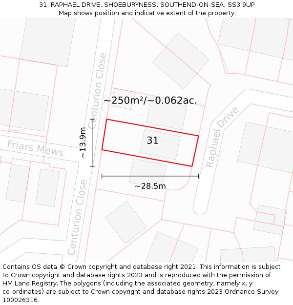 31, RAPHAEL DRIVE, SHOEBURYNESS, SOUTHEND-ON-SEA, SS3 9UP: Plot and title map