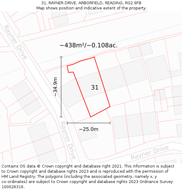 31, RAYNER DRIVE, ARBORFIELD, READING, RG2 9FB: Plot and title map