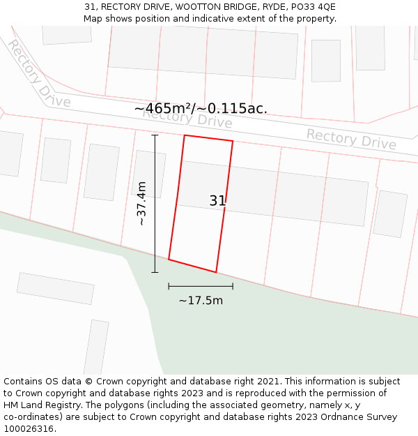 31, RECTORY DRIVE, WOOTTON BRIDGE, RYDE, PO33 4QE: Plot and title map