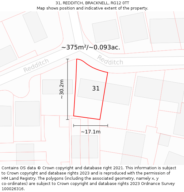 31, REDDITCH, BRACKNELL, RG12 0TT: Plot and title map