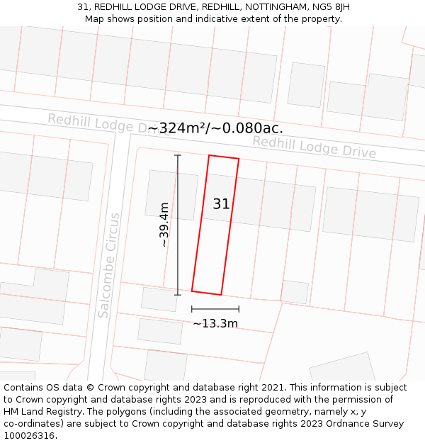 31, REDHILL LODGE DRIVE, REDHILL, NOTTINGHAM, NG5 8JH: Plot and title map