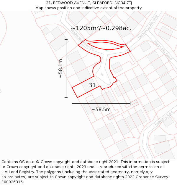 31, REDWOOD AVENUE, SLEAFORD, NG34 7TJ: Plot and title map