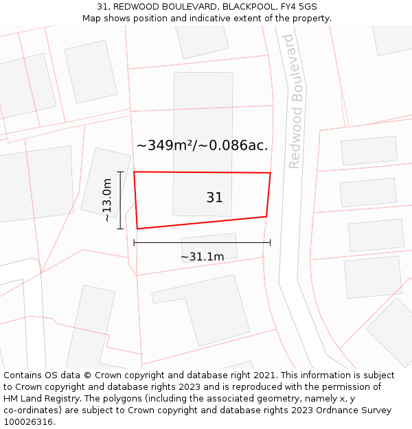 31, REDWOOD BOULEVARD, BLACKPOOL, FY4 5GS: Plot and title map