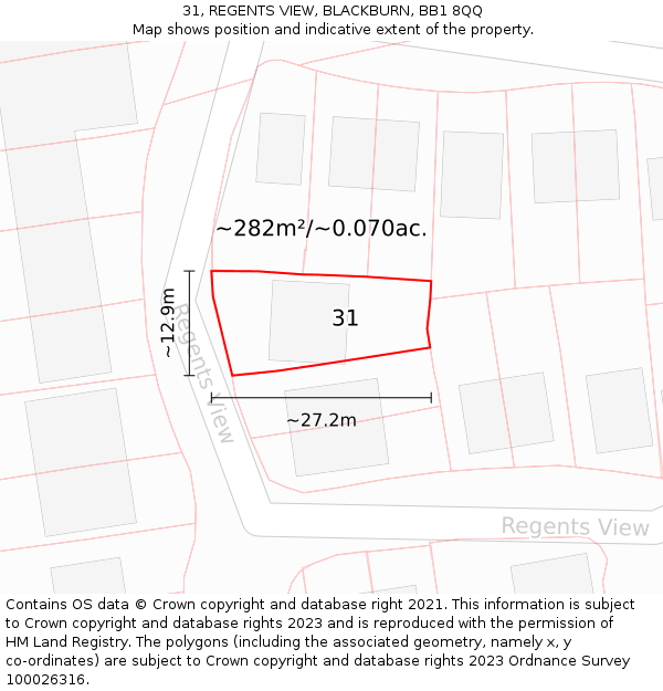 31, REGENTS VIEW, BLACKBURN, BB1 8QQ: Plot and title map