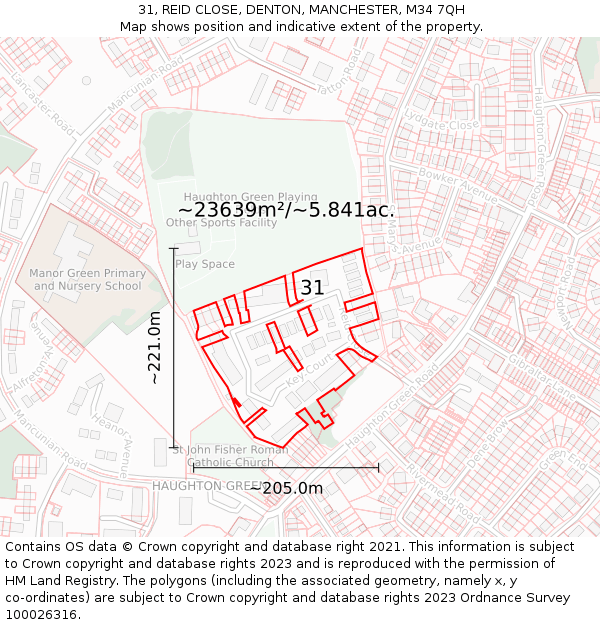 31, REID CLOSE, DENTON, MANCHESTER, M34 7QH: Plot and title map