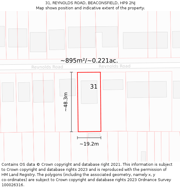 31, REYNOLDS ROAD, BEACONSFIELD, HP9 2NJ: Plot and title map