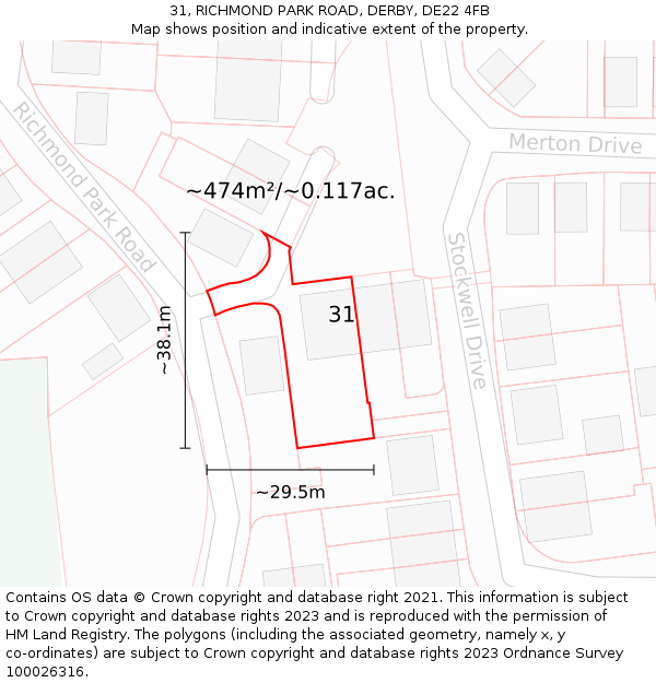 31, RICHMOND PARK ROAD, DERBY, DE22 4FB: Plot and title map