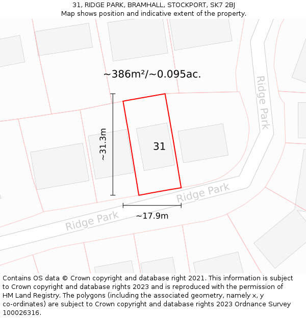 31, RIDGE PARK, BRAMHALL, STOCKPORT, SK7 2BJ: Plot and title map