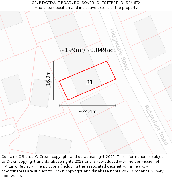 31, RIDGEDALE ROAD, BOLSOVER, CHESTERFIELD, S44 6TX: Plot and title map