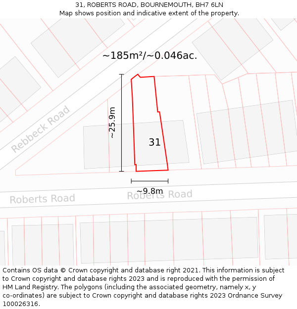 31, ROBERTS ROAD, BOURNEMOUTH, BH7 6LN: Plot and title map