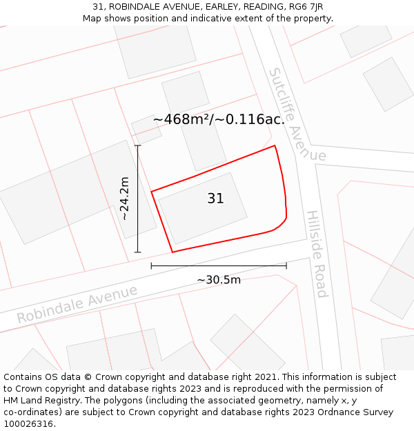 31, ROBINDALE AVENUE, EARLEY, READING, RG6 7JR: Plot and title map