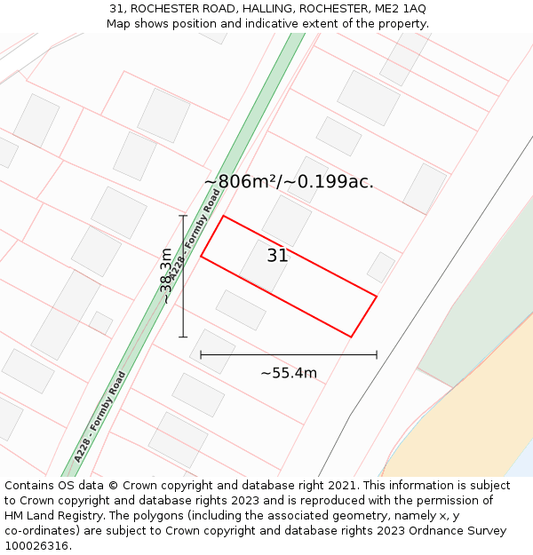31, ROCHESTER ROAD, HALLING, ROCHESTER, ME2 1AQ: Plot and title map