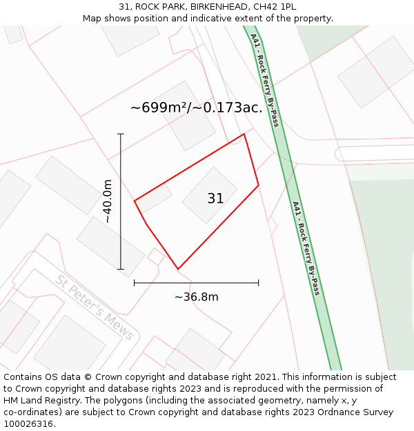 31, ROCK PARK, BIRKENHEAD, CH42 1PL: Plot and title map