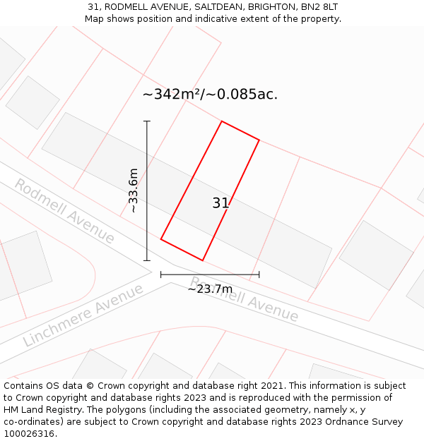 31, RODMELL AVENUE, SALTDEAN, BRIGHTON, BN2 8LT: Plot and title map