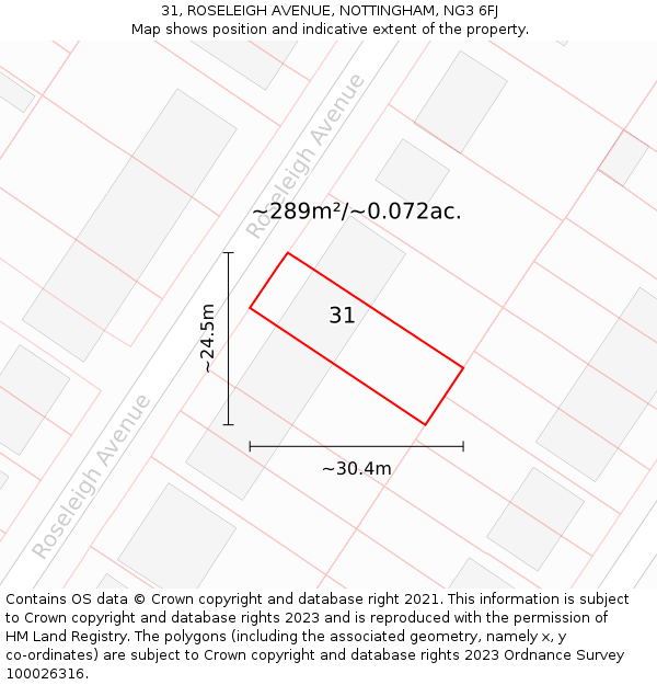 31, ROSELEIGH AVENUE, NOTTINGHAM, NG3 6FJ: Plot and title map